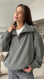SOPHIE HALF ZIP SWEATER - CARBON
