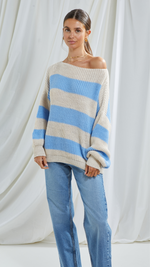 CARMEN SWEATER - BEIGE/LIGHT BLUE