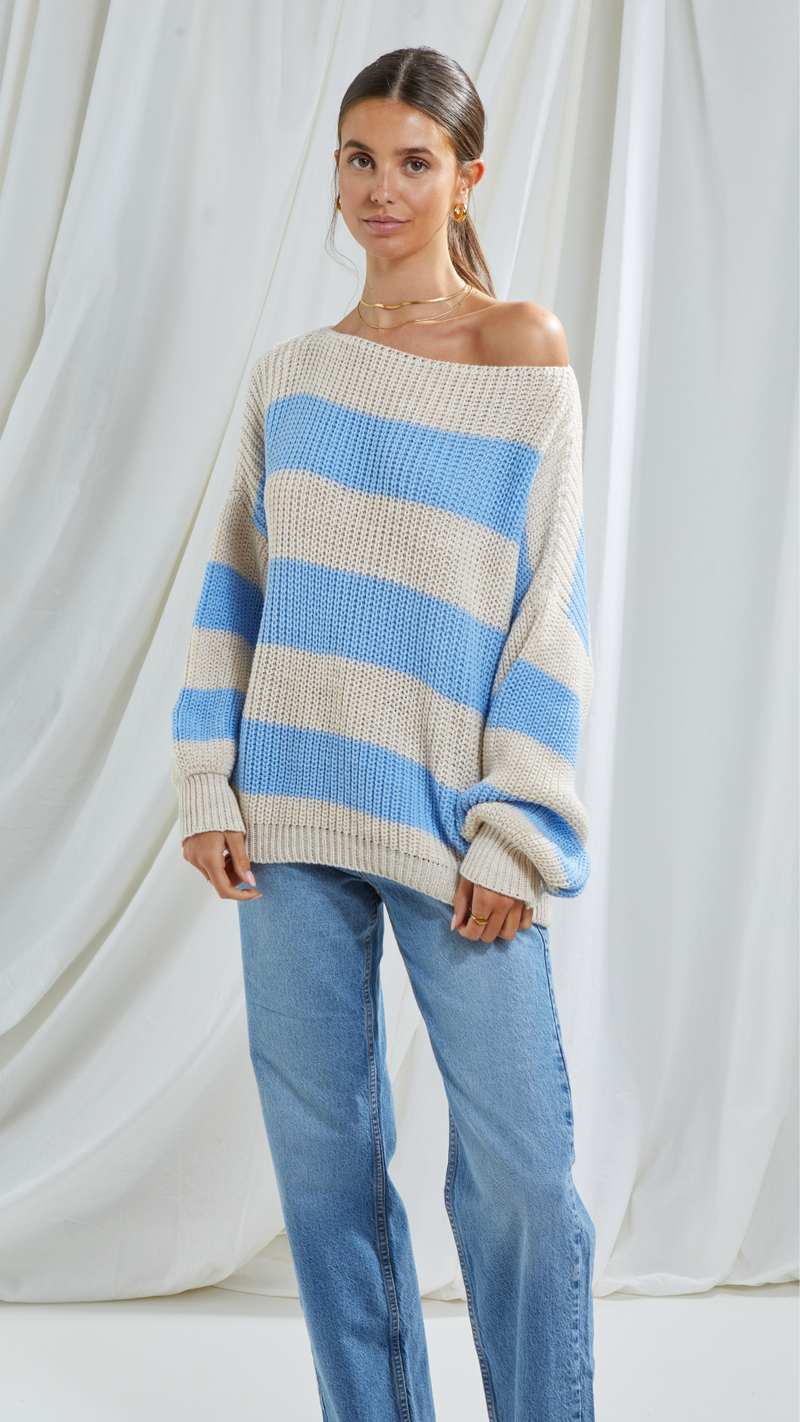 CARMEN SWEATER - BEIGE/LIGHT BLUE