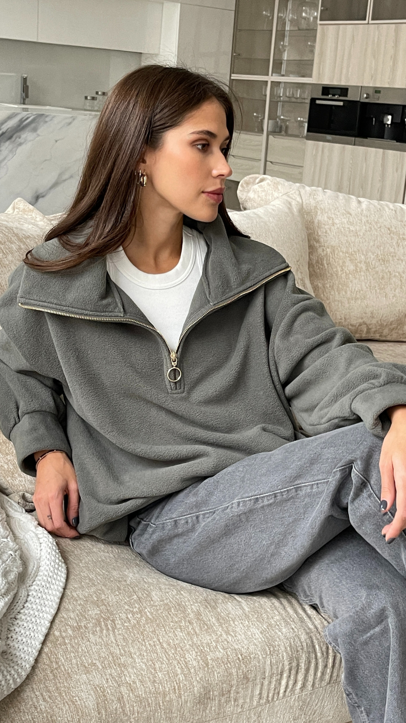 CHARLI SOPHIE HALF ZIP SWEATER CARBON Charli London