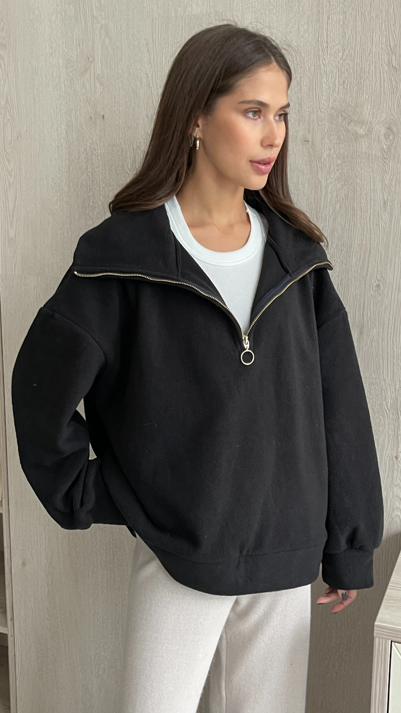 SOPHIE HALF ZIP SWEATER - BLACK