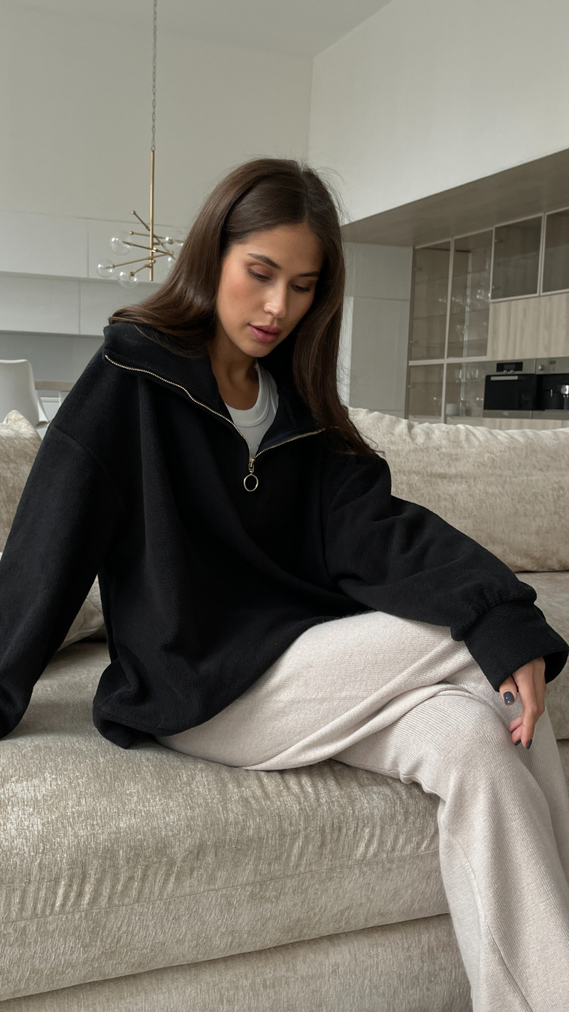 SOPHIE HALF ZIP SWEATER - BLACK