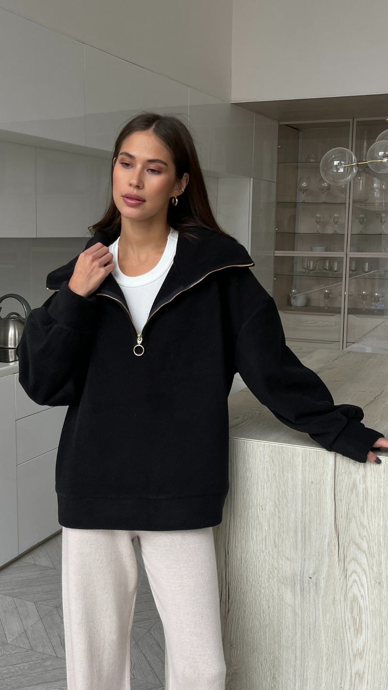 SOPHIE HALF ZIP SWEATER - BLACK