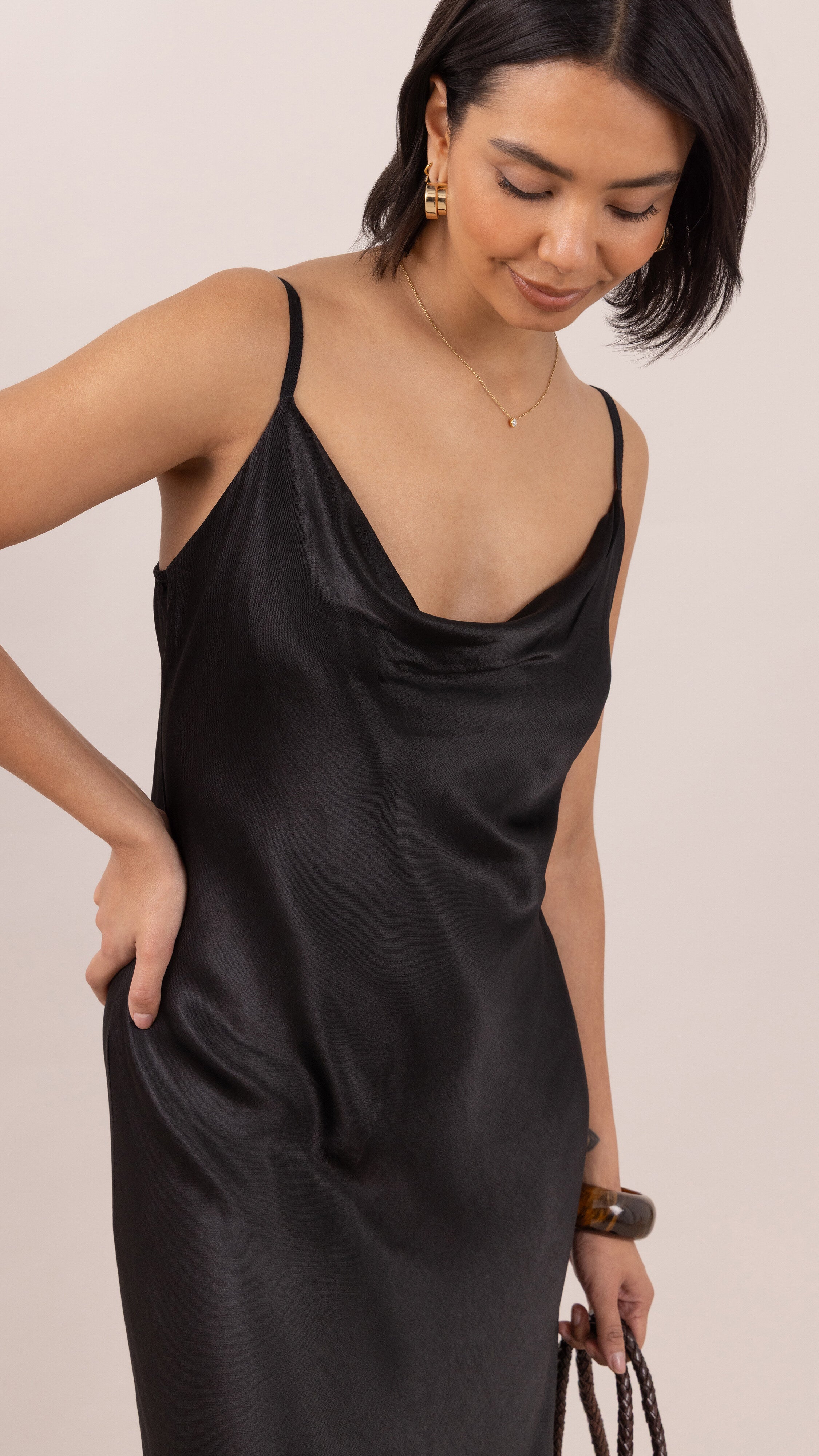Alena Satin Dress - Black