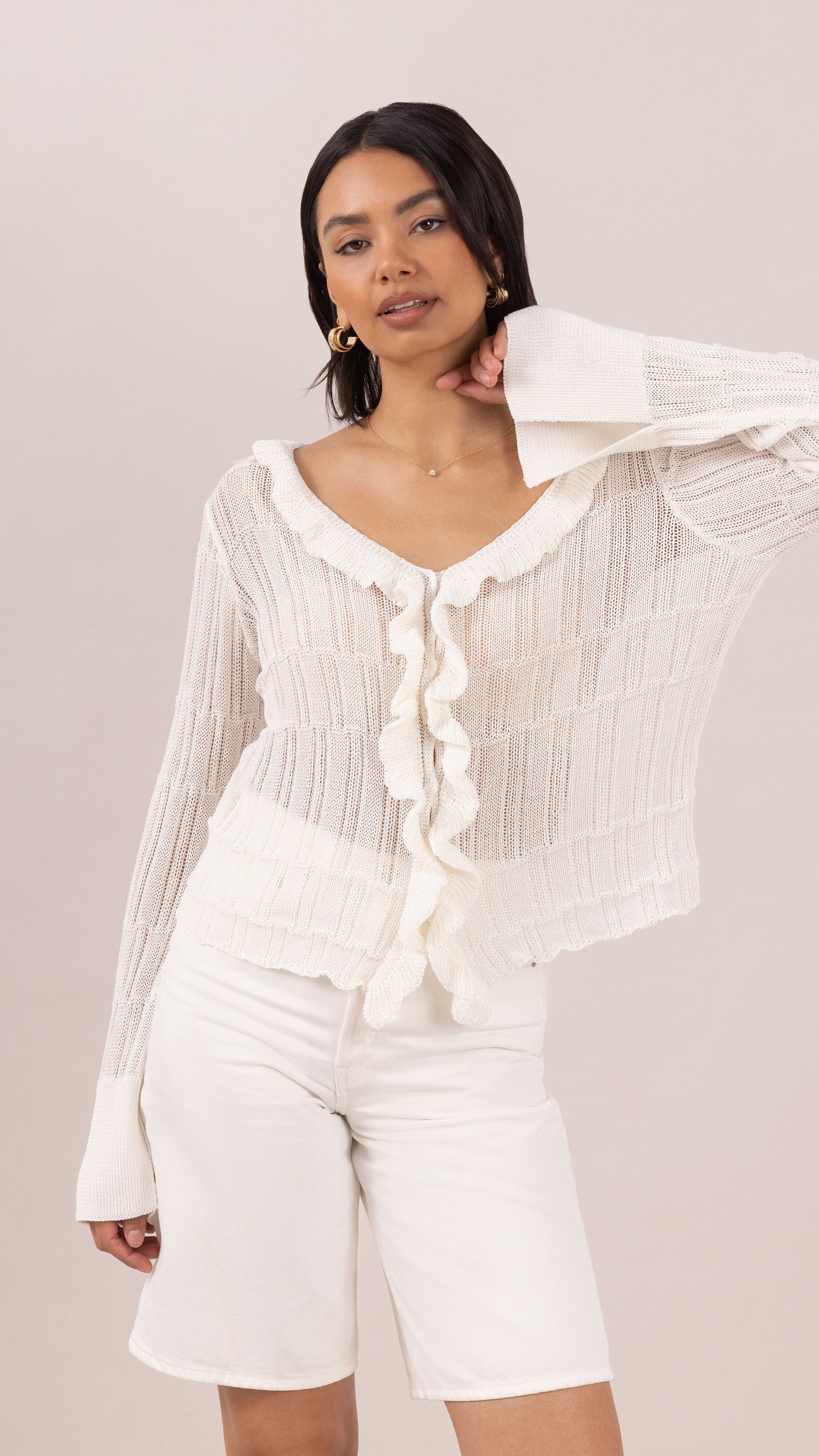 Daisy Frill Cardigan - Ivory