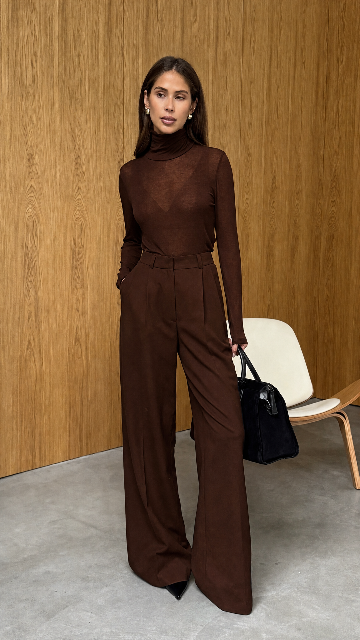 Demi Cashmere Jersey Top - Dark Espresso