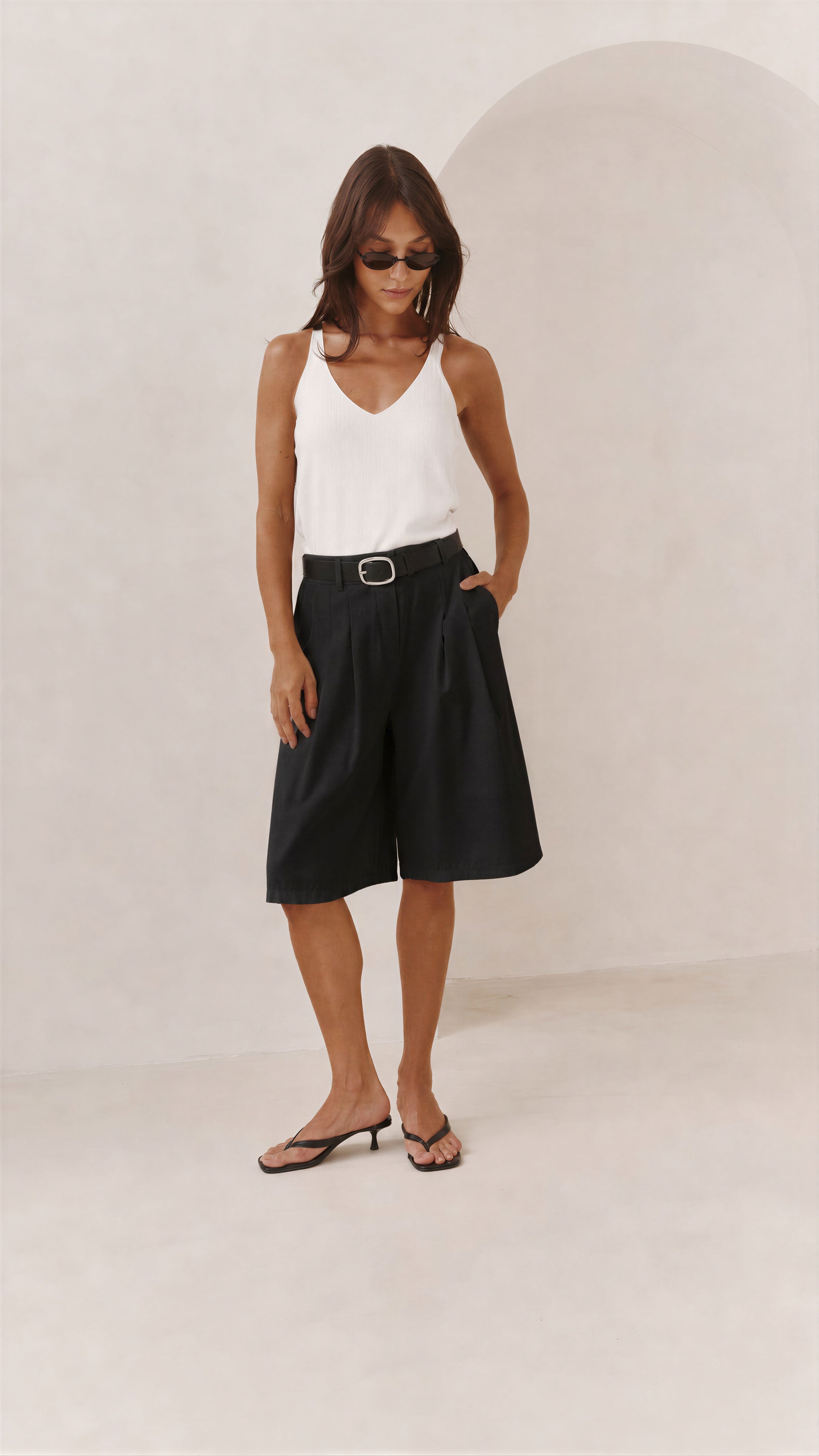 Florence Pleated Bermuda Shorts - Black