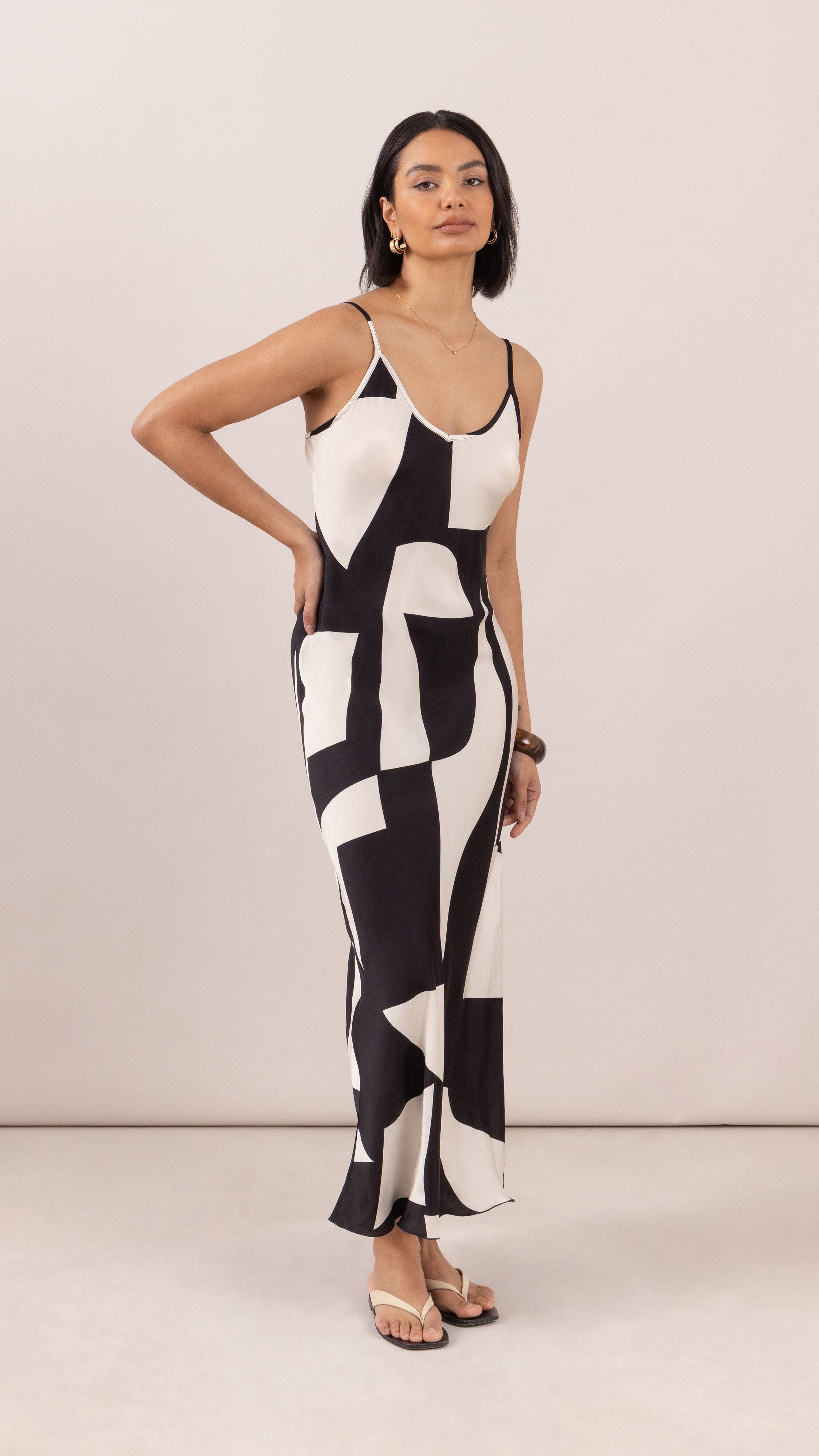 Lana Satin Dress - Abstract Print