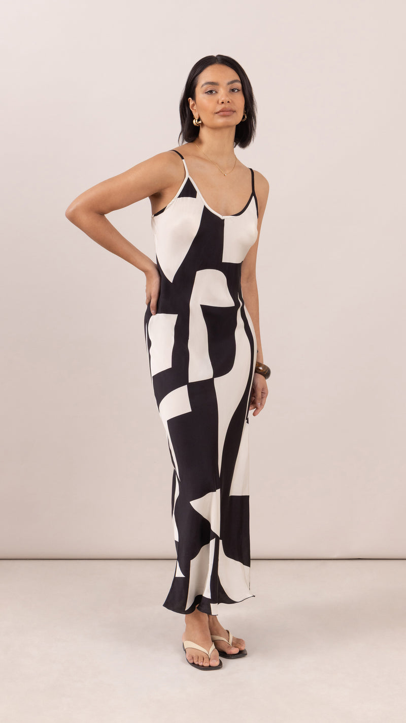 Lana Satin Dress - Abstract Print