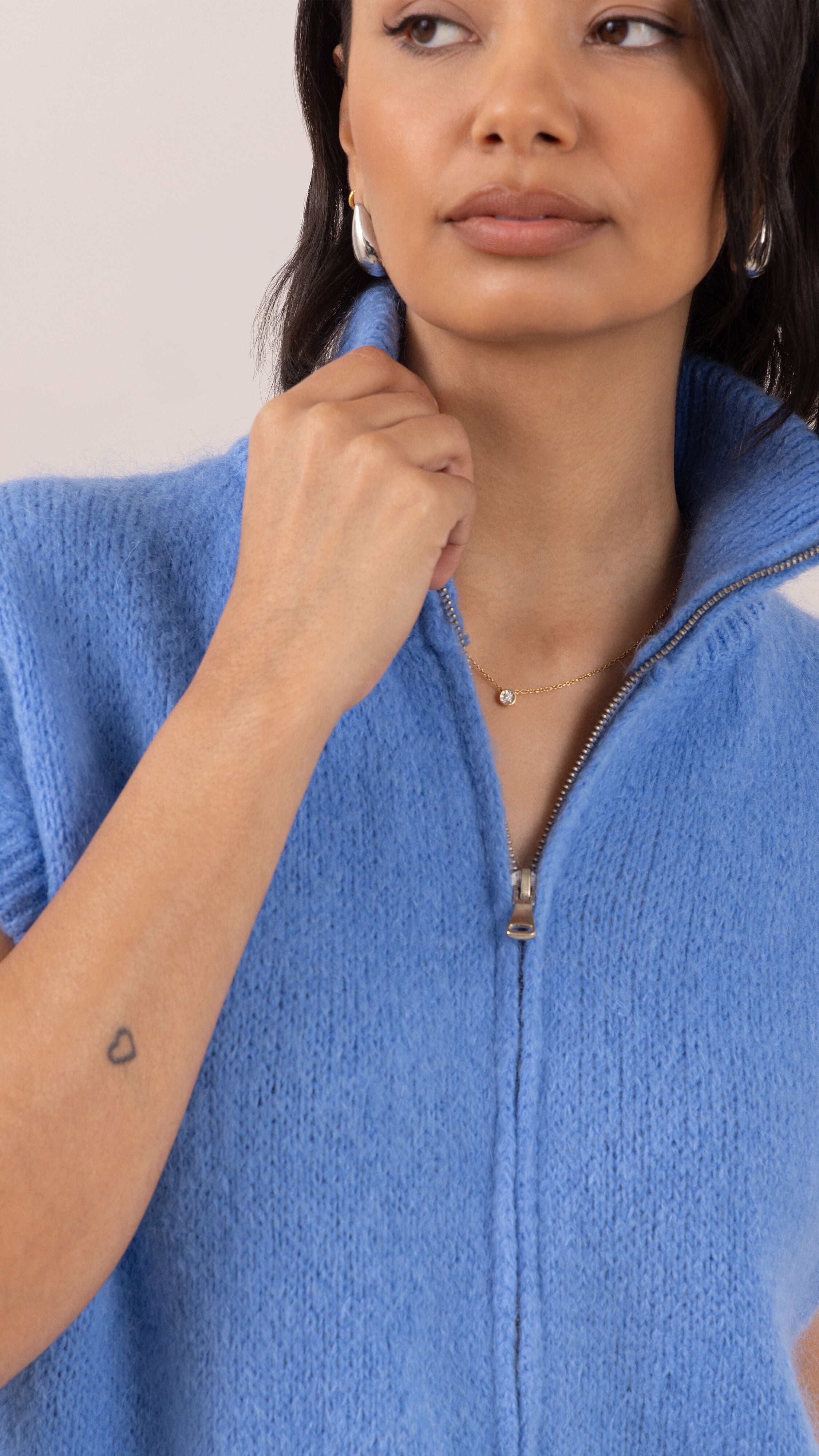 Leigh Sleeveless  Zip Cardigan - Sky Blue