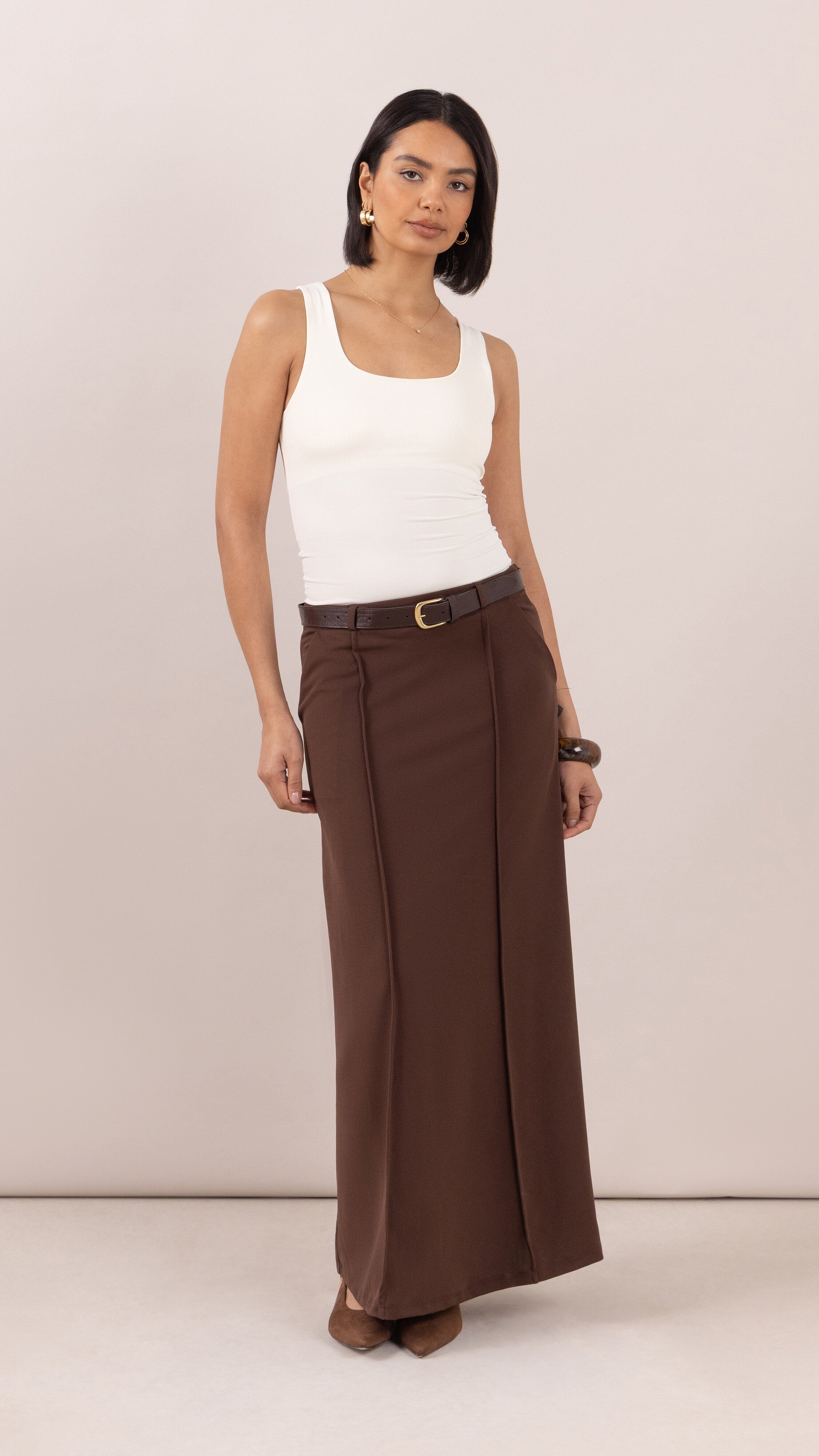 Maren skirt with belt - Dark Espresso
