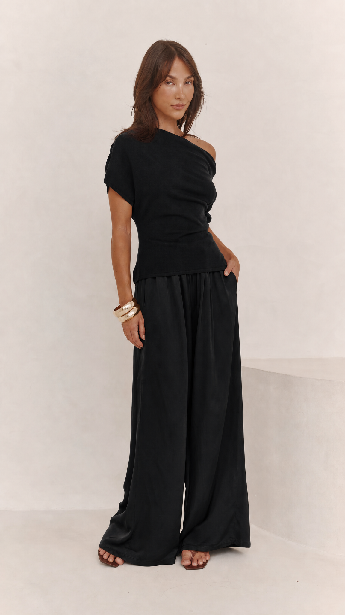 Nadine Asymmetric Knit Top - Black