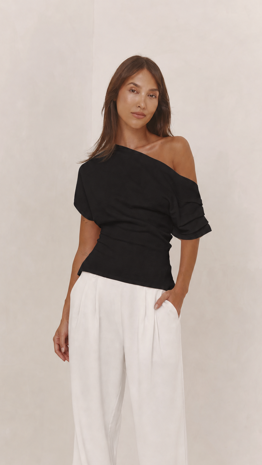 Nadine Asymmetric Knit Top - Black