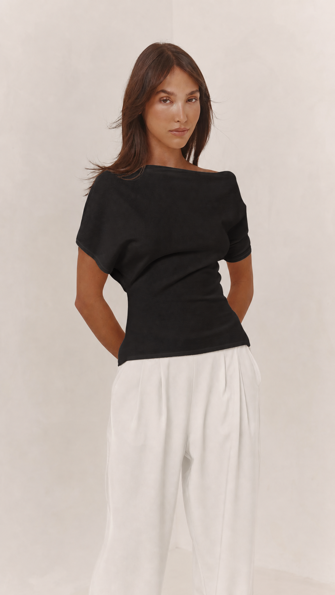 Nadine Asymmetric Knit Top - Black