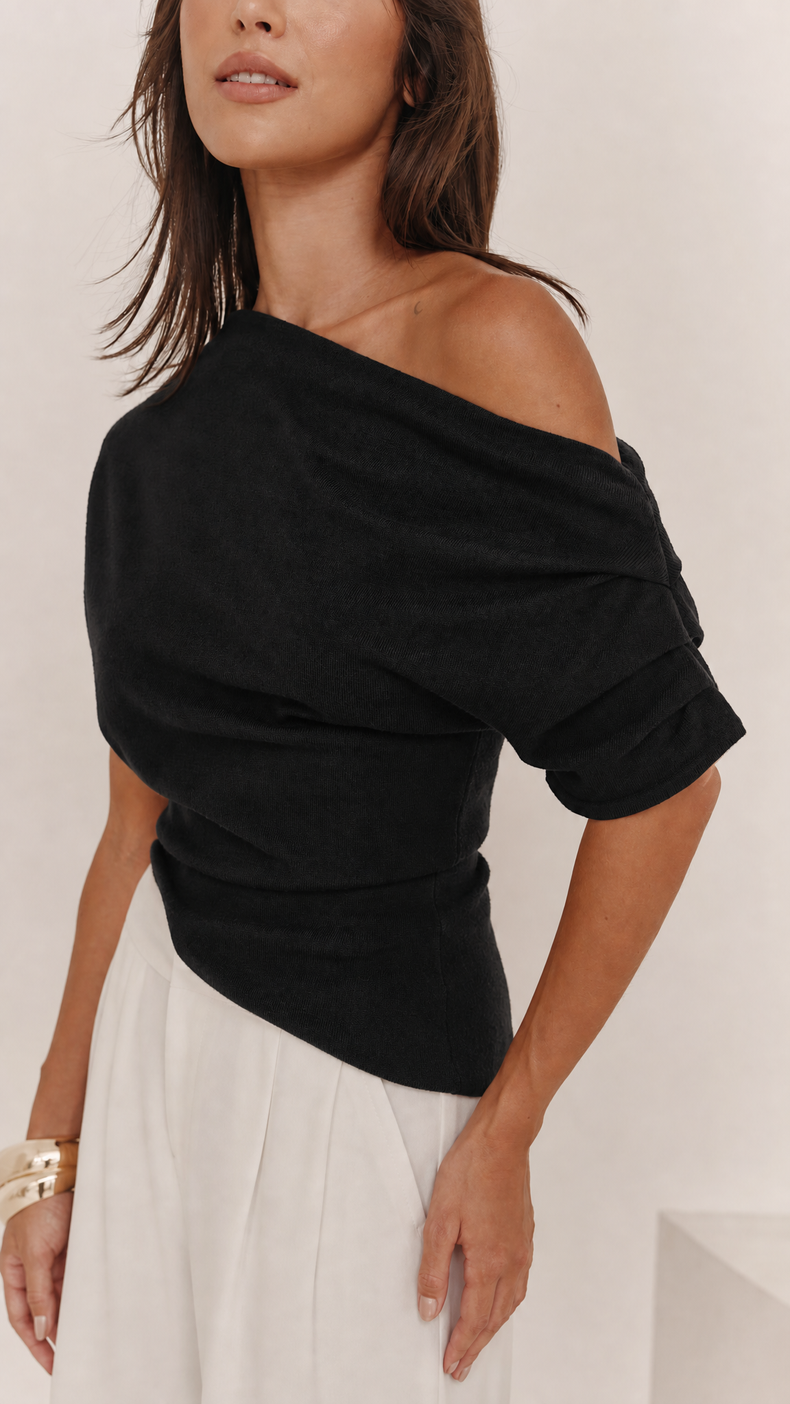Nadine Asymmetric Knit Top - Black