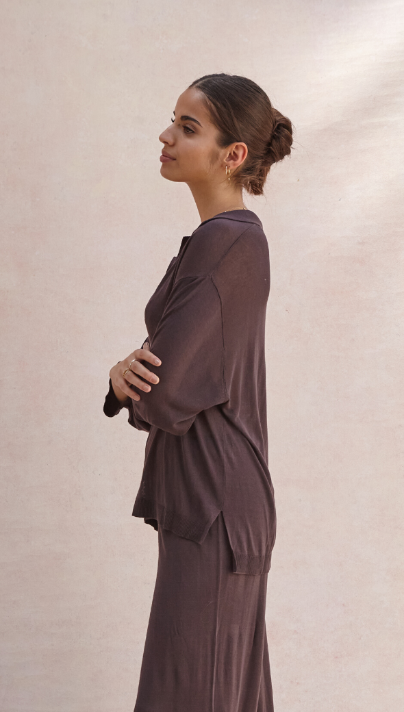 RAMONA KNIT POLO SHIRT - CEDAR