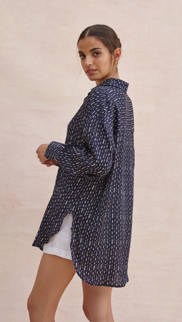 Madeline Printed Shirt - Navy
