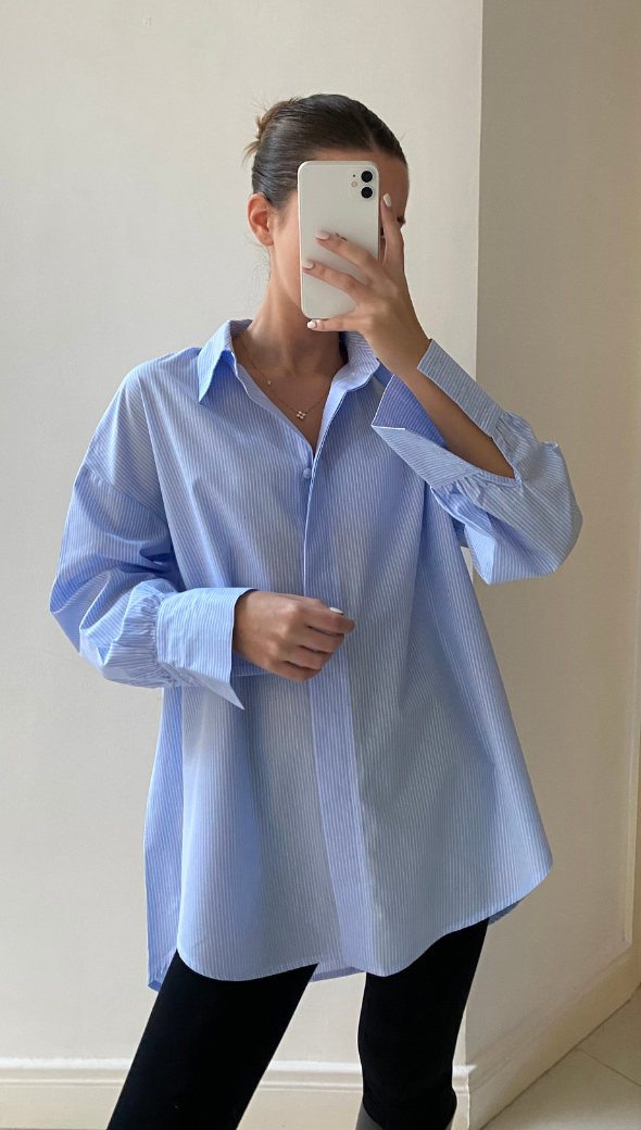 TALIA SHIRT - BLUE WITH WHITE STRIPE