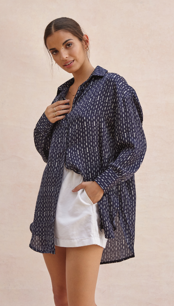 Madeline Printed Shirt - Navy