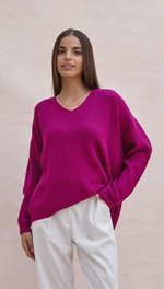 MARLIE V-NECK SWEATER - FUCHSIA