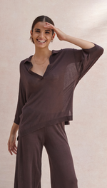 RAMONA KNIT POLO SHIRT - CEDAR