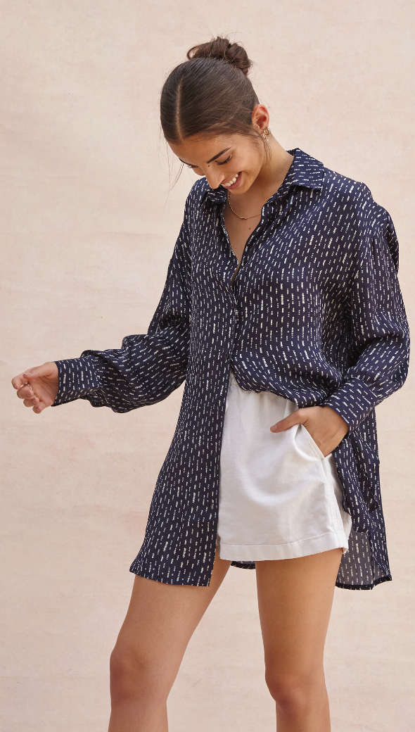 Madeline Printed Shirt - Navy