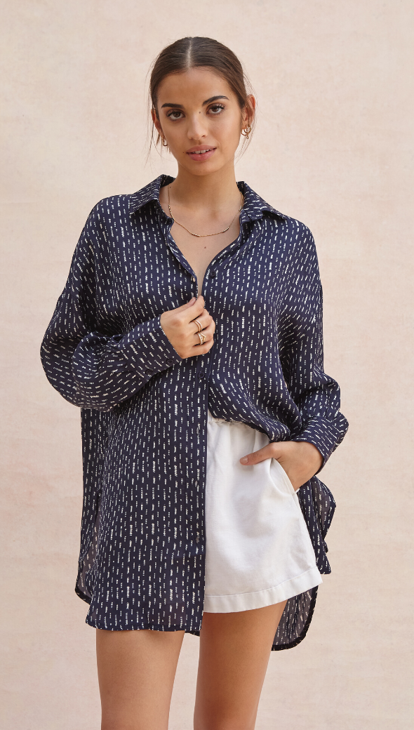 Madeline Printed Shirt - Navy
