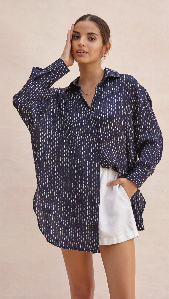Madeline Printed Shirt - Navy