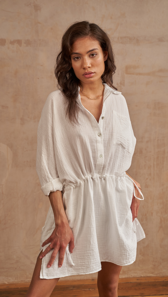 Camille Cotton Gauze Dress - White