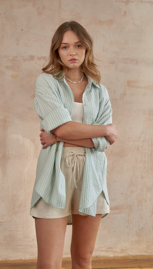 TAYLOR SHIRT - GREEN STRIPE