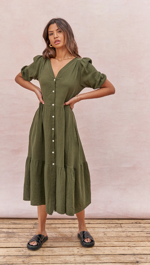 DANIELLE DRESS - DEEP KHAKI