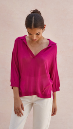 RAMONA KNIT POLO SHIRT - FUCHSIA