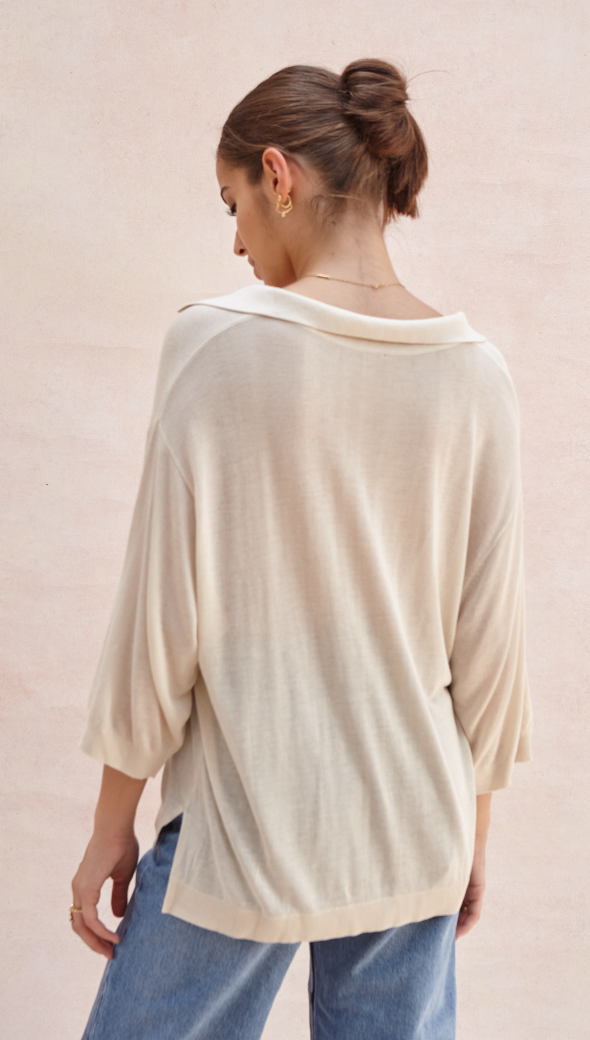 RAMONA KNIT POLO SHIRT - IVORY