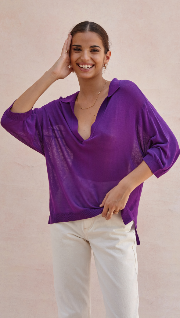 RAMONA KNIT POLO SHIRT - ELECTRIC VIOLET