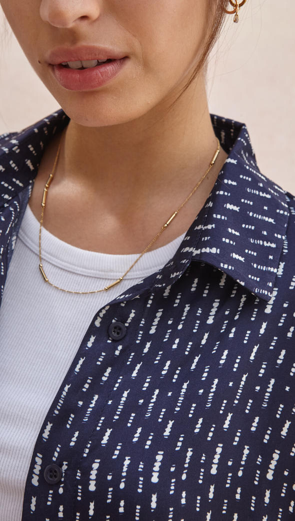 Madeline Printed Shirt - Navy