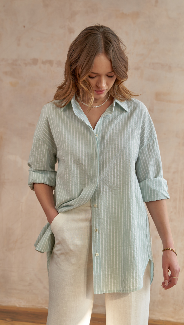 TAYLOR SHIRT - GREEN STRIPE