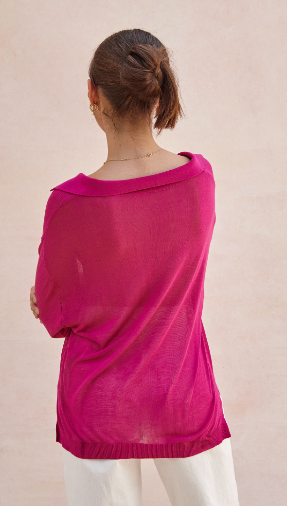 RAMONA KNIT POLO SHIRT - FUCHSIA