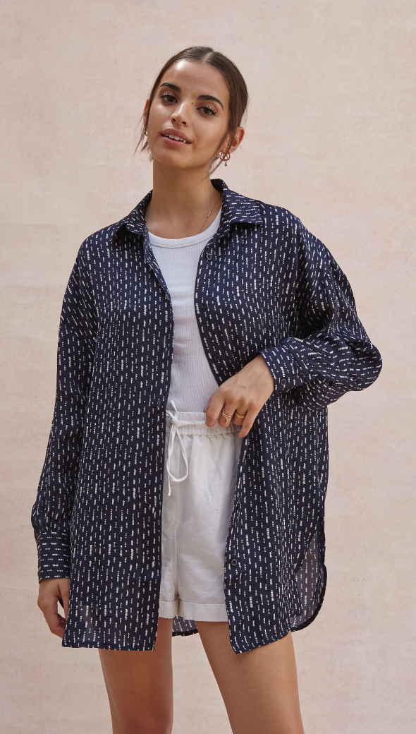 Madeline Printed Shirt - Navy