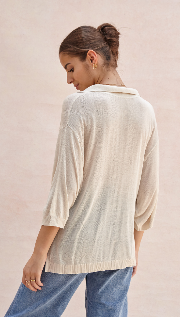 RAMONA KNIT POLO SHIRT - IVORY