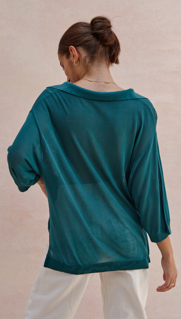 RAMONA KNIT POLO SHIRT - JADE
