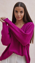 MARLIE V-NECK SWEATER - FUCHSIA