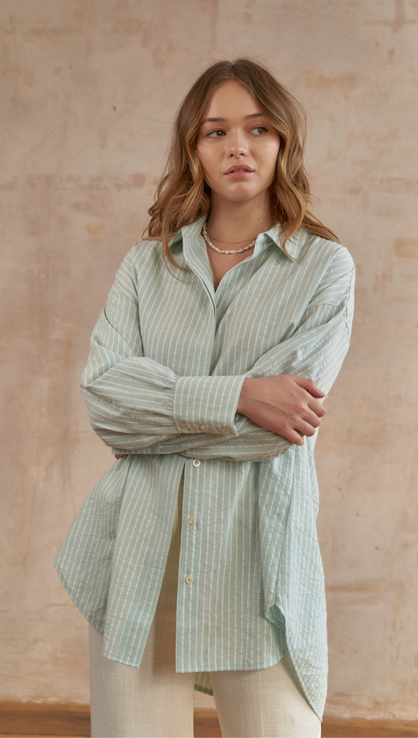 CHARLI - TAYLOR SHIRT - GREEN STRIPE – Charli London