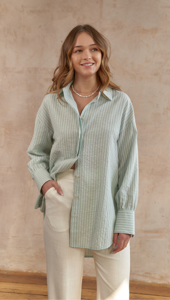 TAYLOR SHIRT - GREEN STRIPE