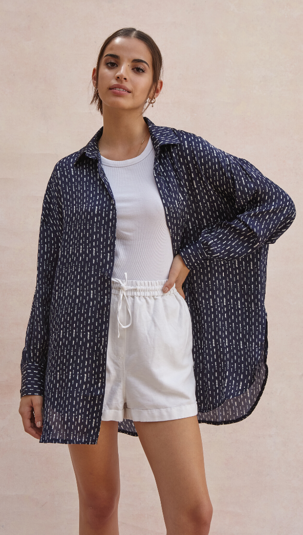 Madeline Printed Shirt - Navy