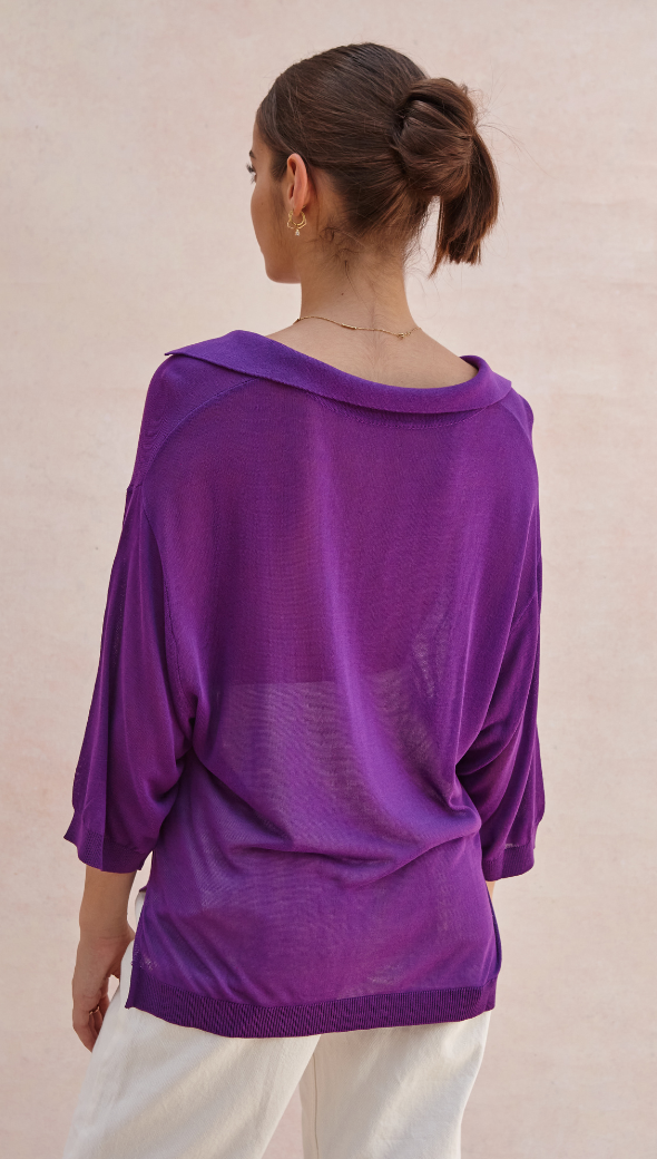 RAMONA KNIT POLO SHIRT - ELECTRIC VIOLET