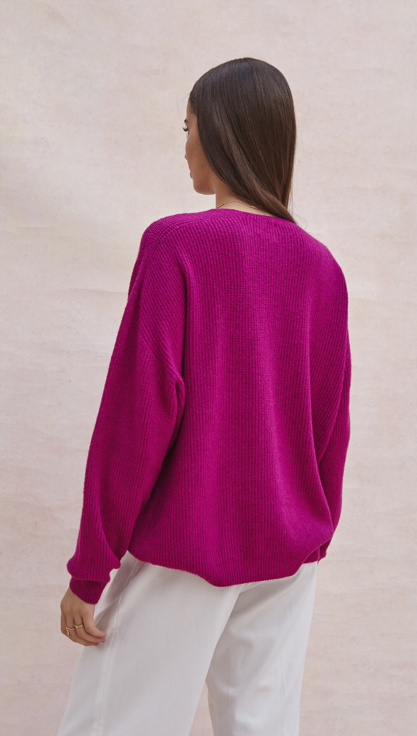 MARLIE V-NECK SWEATER - FUCHSIA