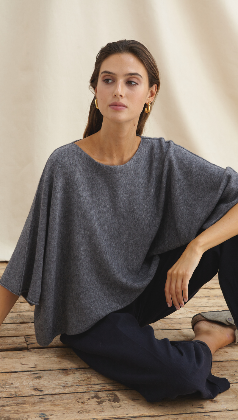 ANA KNITTED TOP - GREY MELANGE