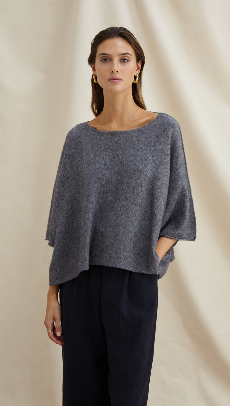 ANA KNITTED TOP - GREY MELANGE