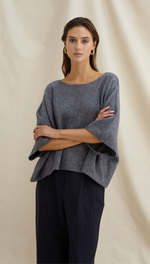 ANA KNITTED TOP - GREY MELANGE