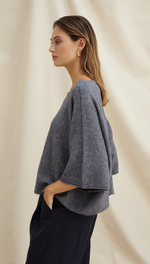 ANA KNITTED TOP - GREY MELANGE